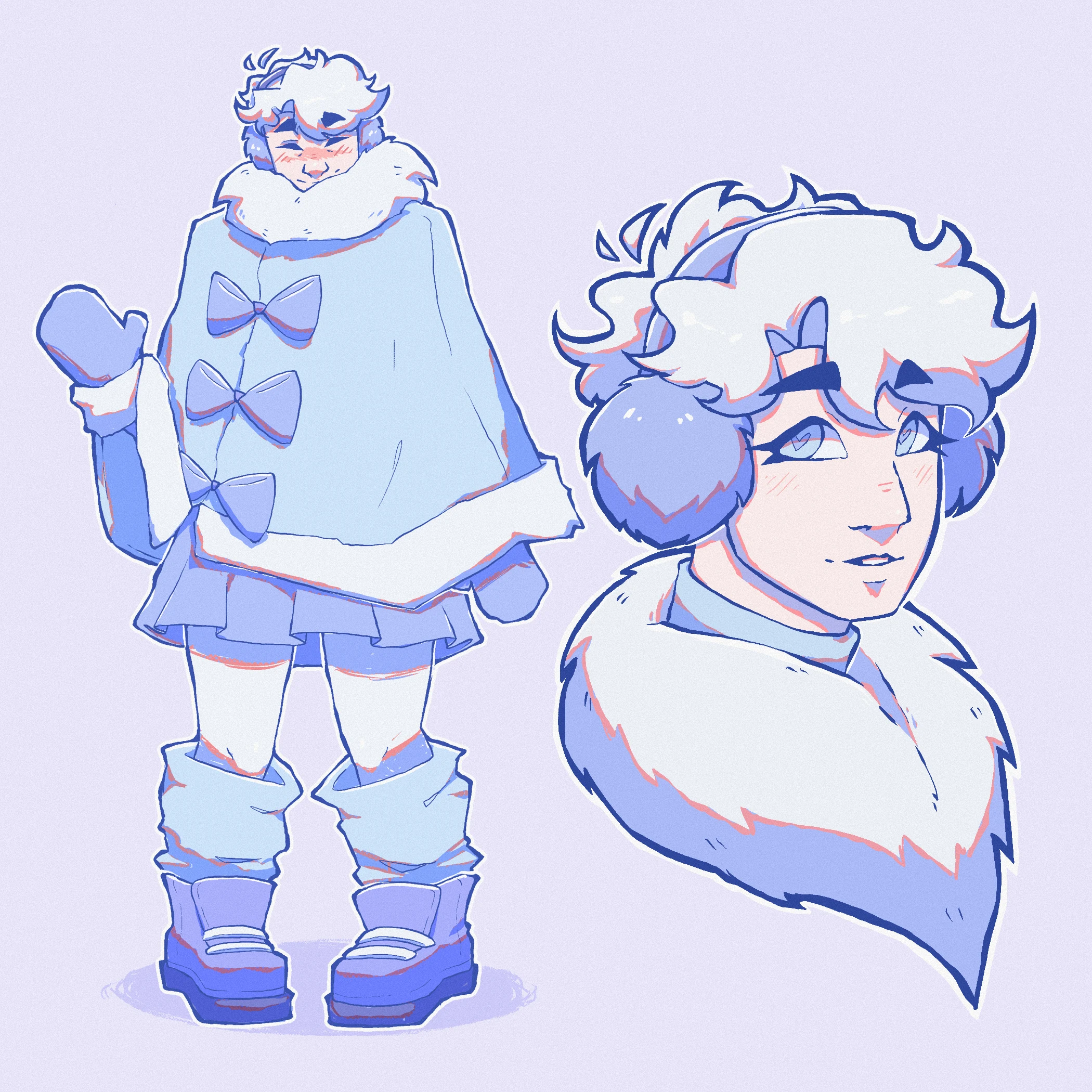 a digital halfbody illustration of an original character on a pink background.