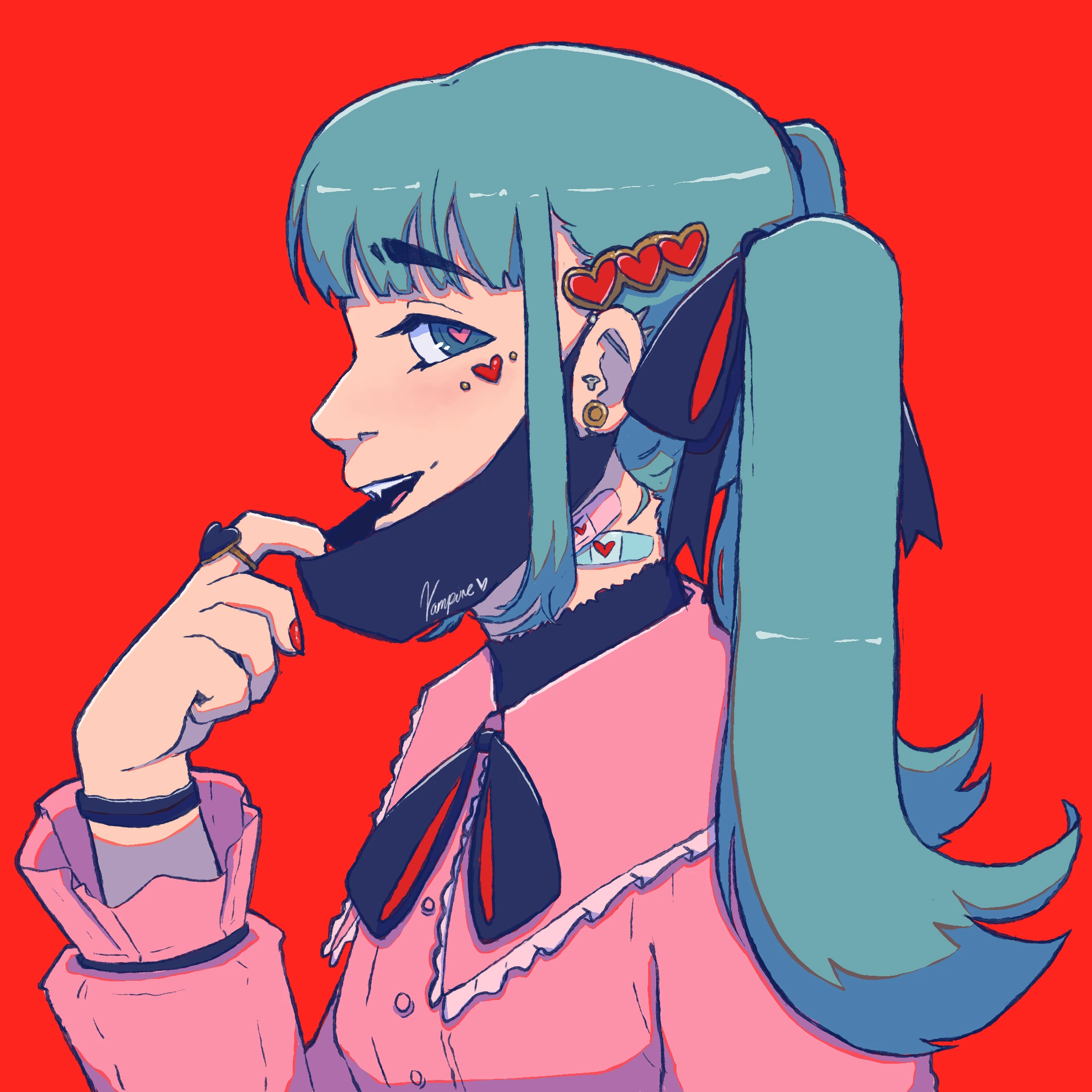 a digital headshot illustration of Hatsune Miku from the Music Video Vampire by Deco27